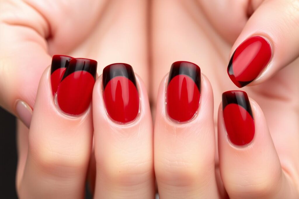 Czerwone paznokcie z czarnym french manicure