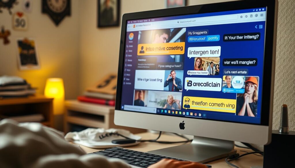 Ekran komputera z memami i slangiem internetowym