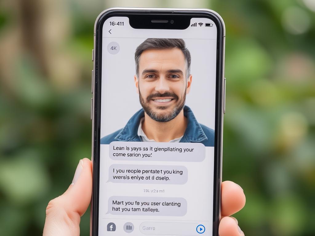 Ekran telefonu z przykładowymi wiadomościami do rozpoczęcia rozmowy z facetem