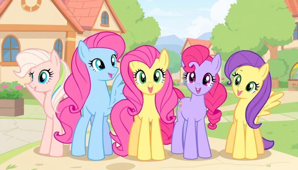 Główne bohaterki My Little Pony: Przyjaźń to magia stojące razem w Ponyville