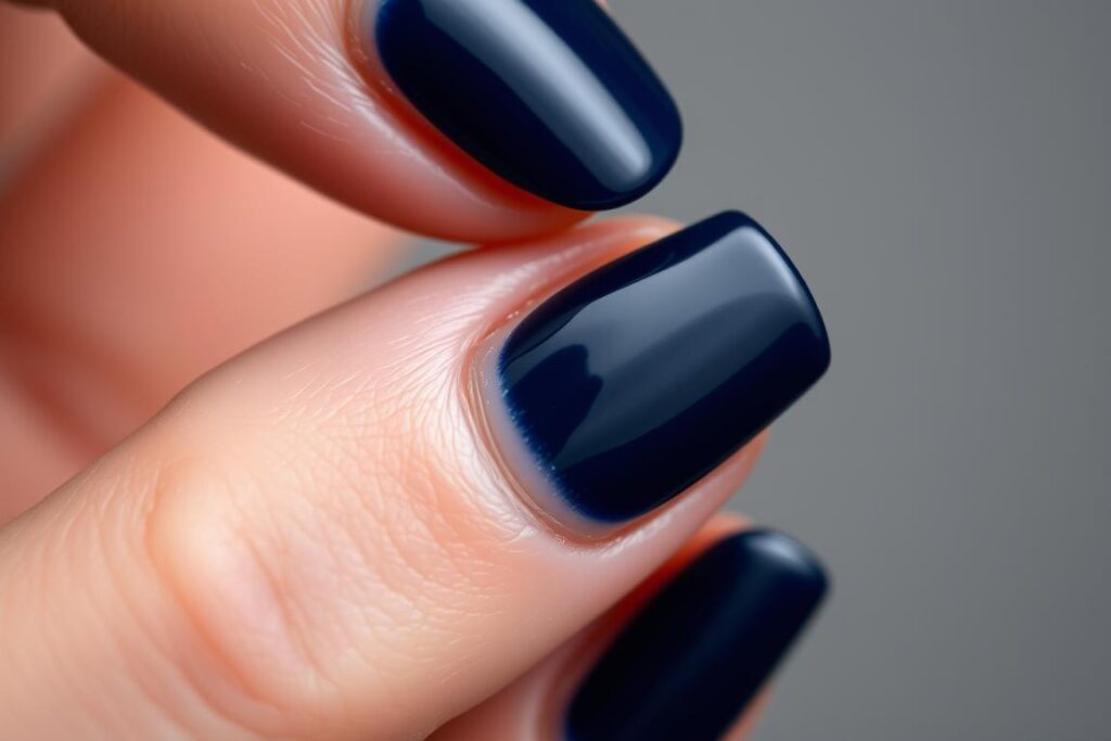 Granatowy french manicure na eleganckich paznokciach