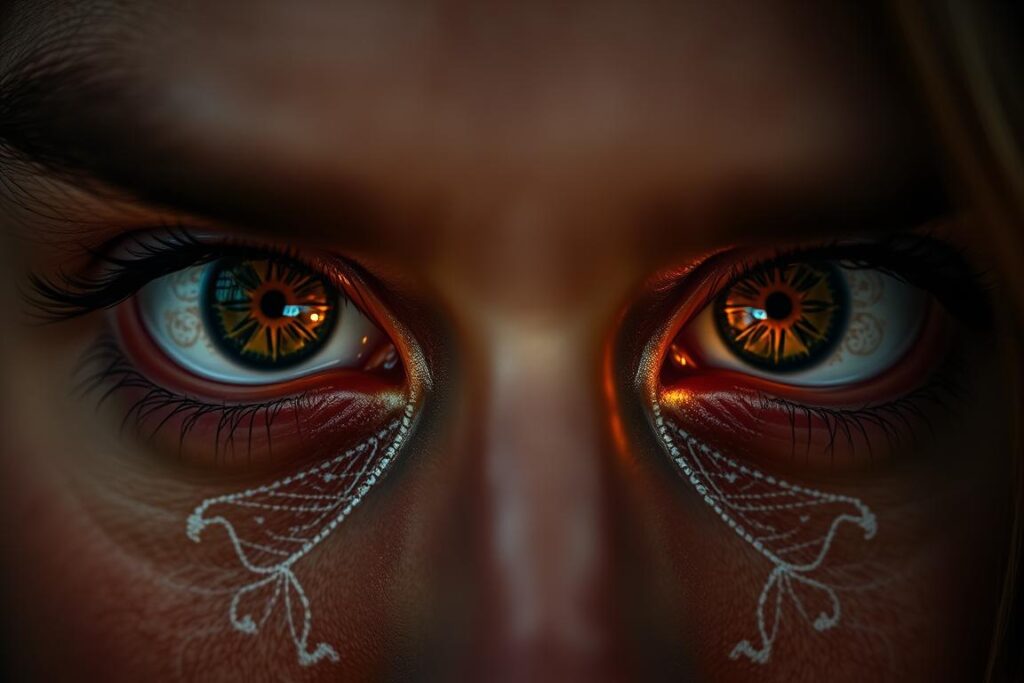 Intensywne spojrzenie oczu bliźniaczego płomienia, pokazujące głębokie duchowe połączenie