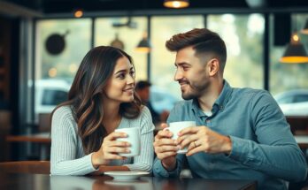 Kobieta flirtująca z mężczyzną w kawiarni, jak poderwać chłopaka