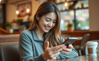 Kobieta pisząca wiadomość SMS do faceta na smartfonie, uśmiechająca się