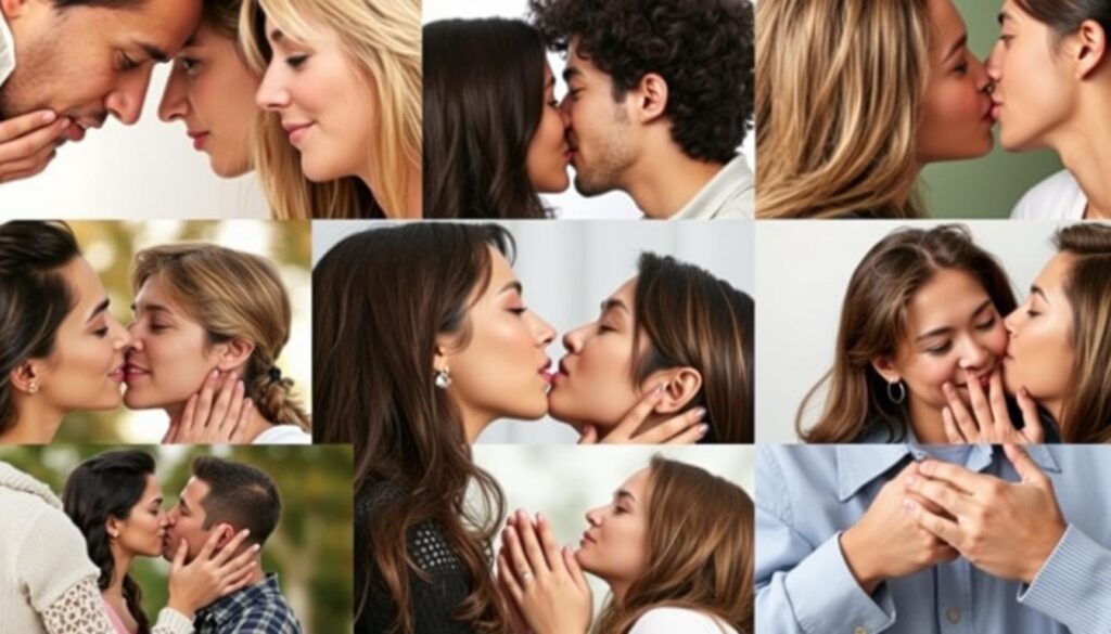 Kolaż różnych rodzajów pocałunków - w czoło, policzek, dłoń