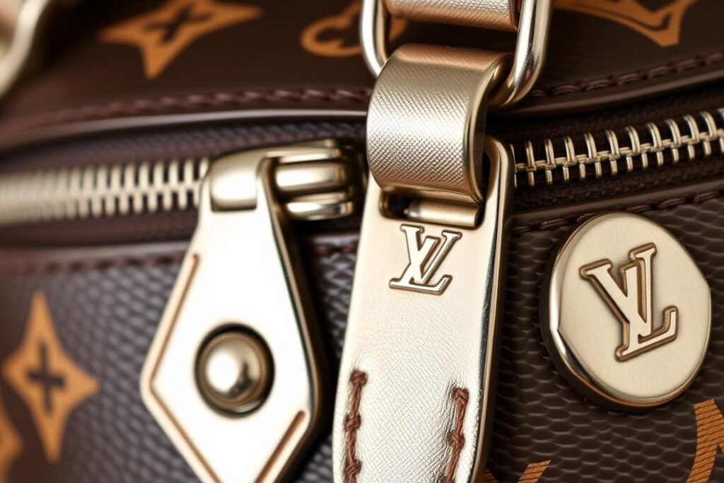 Metalowe okucia i zamki w oryginalnej torebce Louis Vuitton