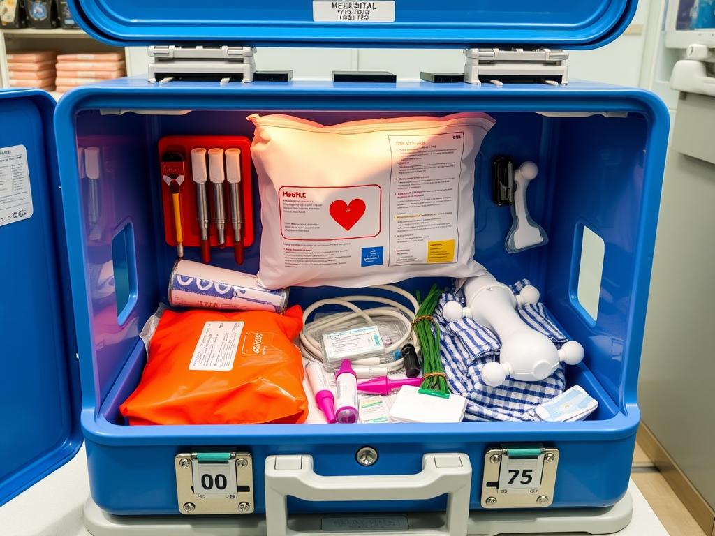 Niebieskie pudełko ze szpitala z kodem