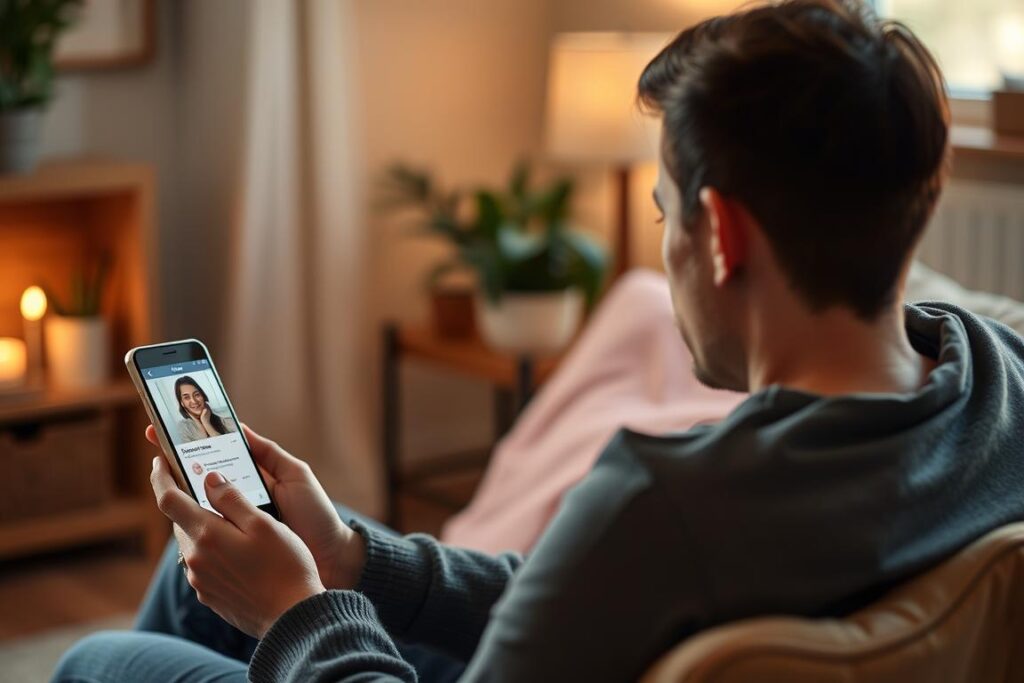 Osoba przeglądająca aplikację randkową na telefonie