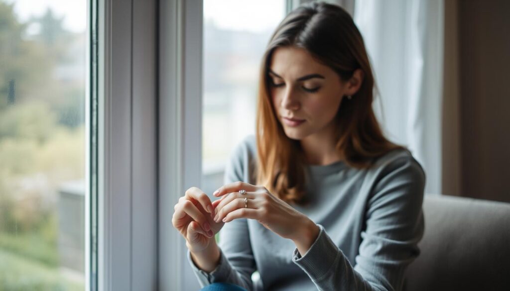 Osoba w zamyśleniu podejmująca trudną decyzję o przyszłości związku