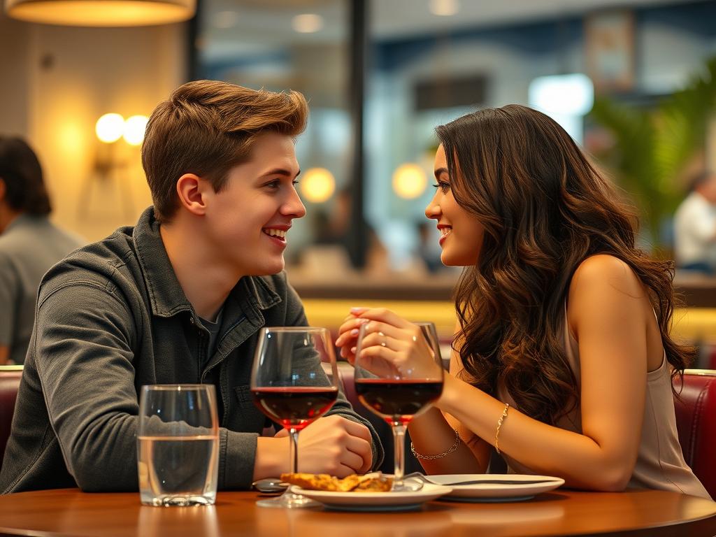 Para flirtująca przy stoliku, mowa ciała podczas flirtu, jak poderwać chłopaka