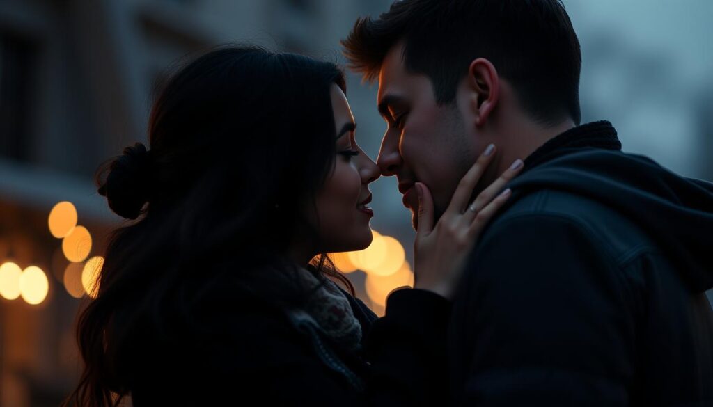 Para po pocałunku, patrząca sobie głęboko w oczy