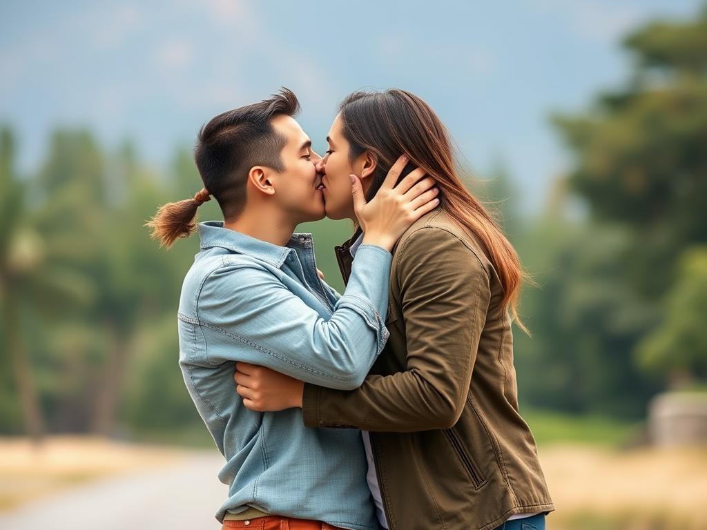 Para w namiętnym pocałunku, aktywne zaangażowanie