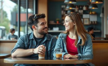 Para w relacji friends with benefits rozmawiająca w kawiarni