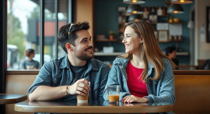 Para w relacji friends with benefits rozmawiająca w kawiarni