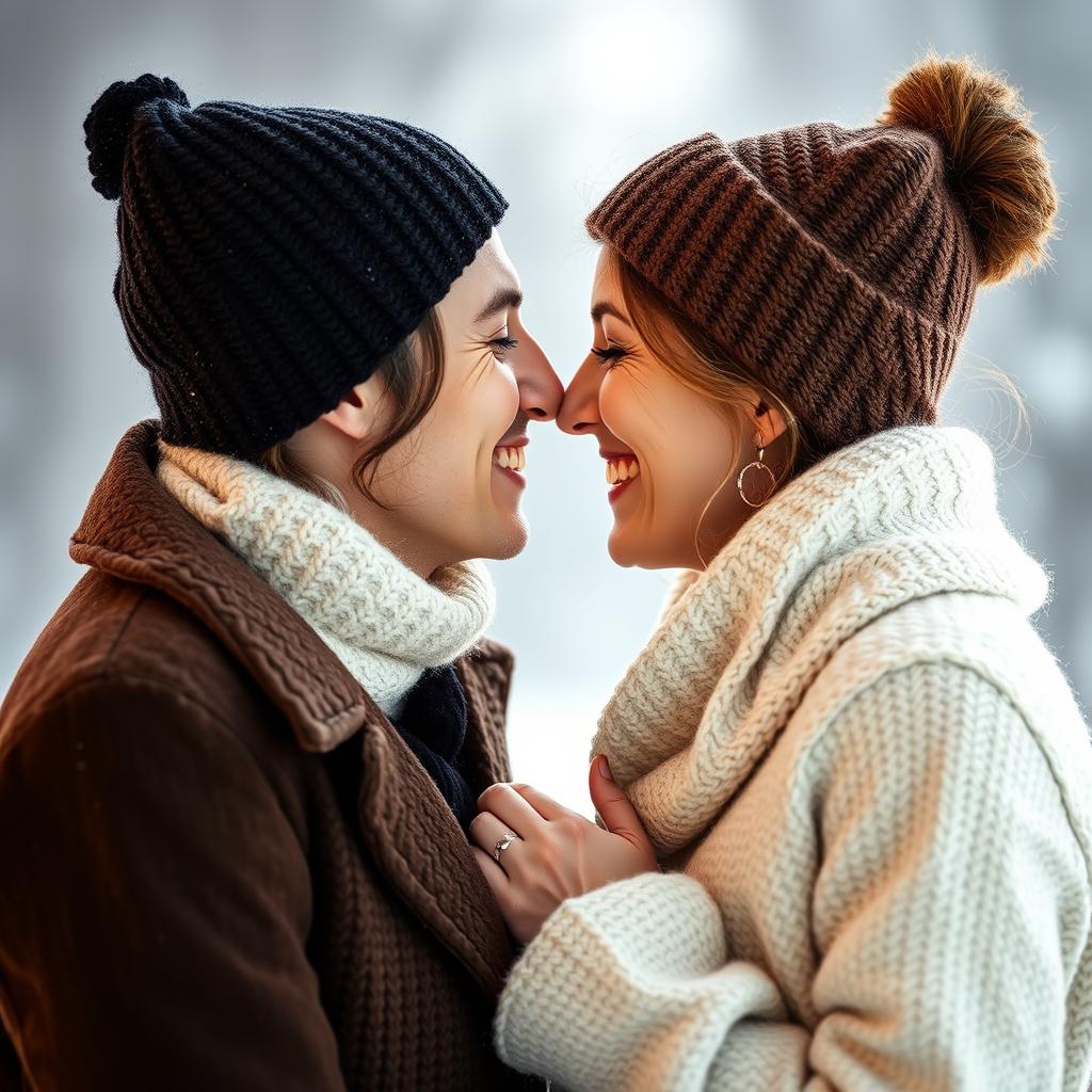 Para wykonująca pocałunek eskimoski, pocierając się nosami