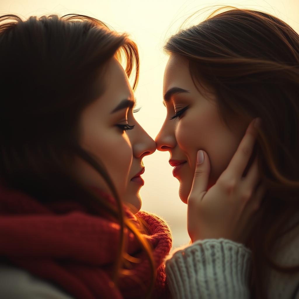 Para wykonująca pocałunek motylkowy, muskając się rzęsami