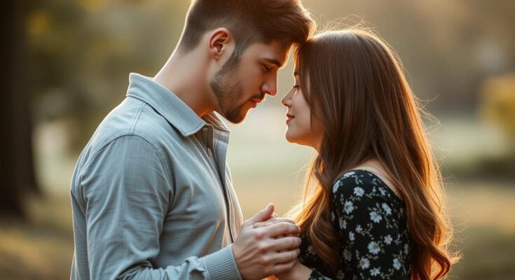 Para wymieniająca czuły pocałunek, trzymając się za ręce