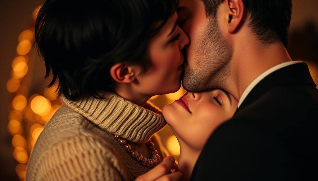 Para wymieniająca namiętny francuski pocałunek