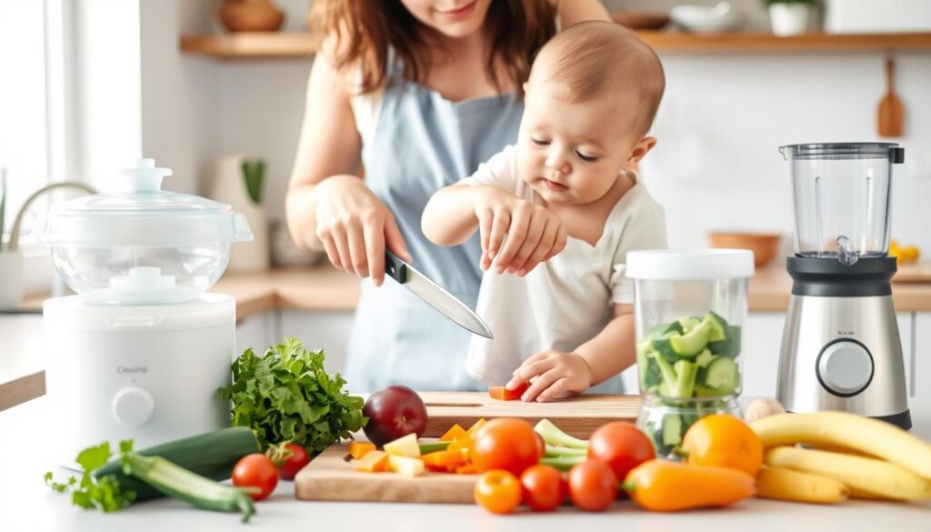 Rodzic przygotowujący zdrowy posiłek dla niemowlęcia