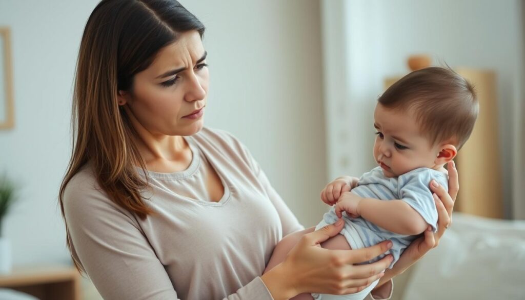 Zaniepokojony rodzic z niemowlęciem
