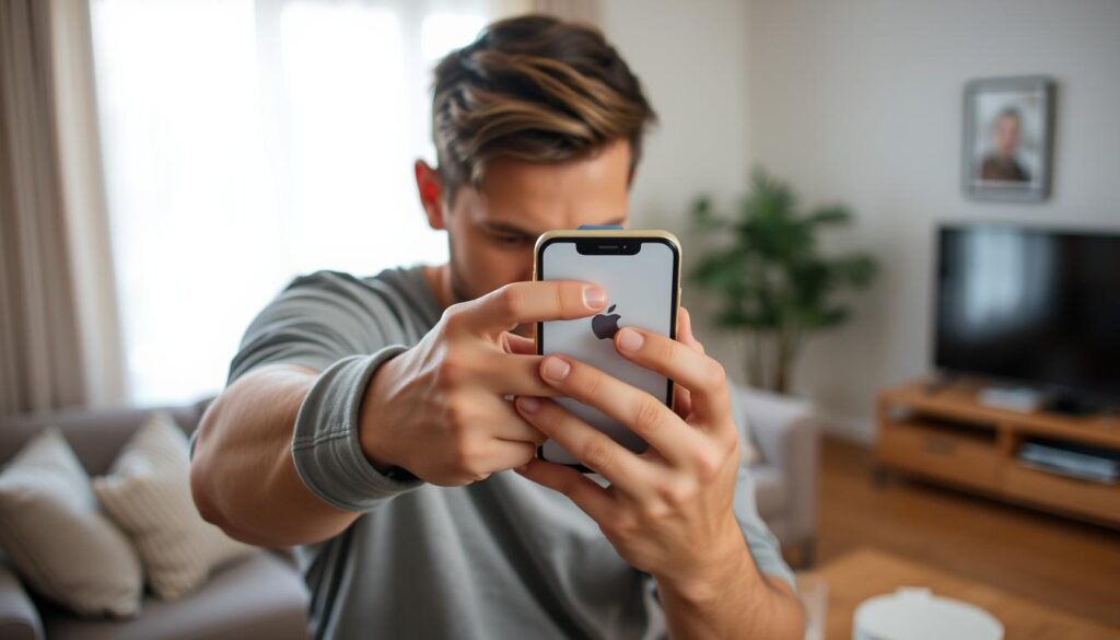 Osoba ukrywająca telefon przed partnerem, co może być oznaką zdrady