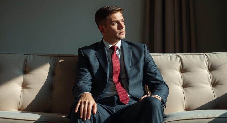 Zamyślony mężczyzna siedzący samotnie, symbolizujący dlaczego facet milczy w relacji