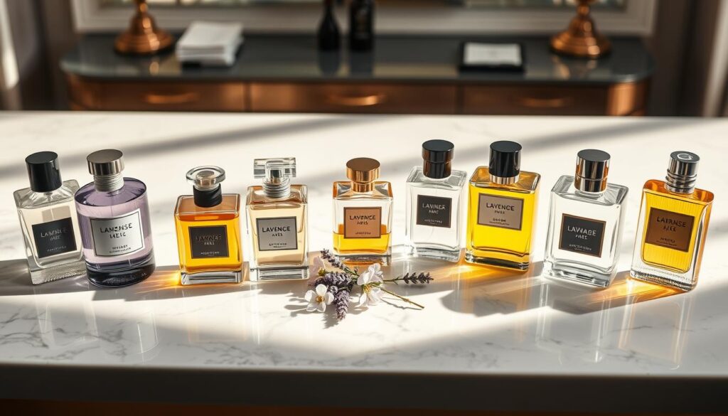 A stylish and elegant flat lay of unisex perfumes, featuring both men's fragrances that appeal to women, displayed artfully on a sleek marble surface. In the foreground, showcase a variety of bottles with unique designs, including classic and modern shapes, glistening in soft, diffused natural light. In the middle, scatter a few delicate flowers and aromatic herbs like lavender and bergamot to enhance the sensory experience and evoke freshness. In the background, include hints of an upscale dressing table with soft-focus elements, creating an inviting atmosphere. Employ a warm color palette that conveys sophistication and allure, with the sunlight casting gentle shadows, emphasizing the luxurious appeal of unisex scents loved by women. A stylish and elegant flat lay of unisex perfumes, featuring both men's fragrances that appeal to women, displayed artfully on a sleek marble surface. In the foreground, showcase a variety of bottles with unique designs, including classic and modern shapes, glistening in soft, diffused natural light. In the middle, scatter a few delicate flowers and aromatic herbs like lavender and bergamot to enhance the sensory experience and evoke freshness. In the background, include hints of an upscale dressing table with soft-focus elements, creating an inviting atmosphere. Employ a warm color palette that conveys sophistication and allure, with the sunlight casting gentle shadows, emphasizing the luxurious appeal of unisex scents loved by women.
